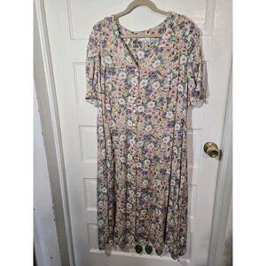 Betsy Lauren Size 22 Floral Maxi Dress Boho Y2k Pink Multicolor Flared Sleeve